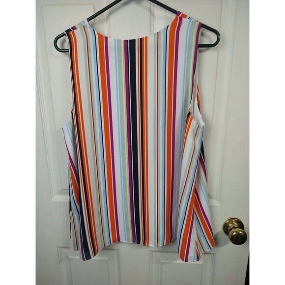 Est. 1946 Woman Tank Sheer Lined Colorful Barcode Striped As symmetrical Hem... - Picture 9 of 9